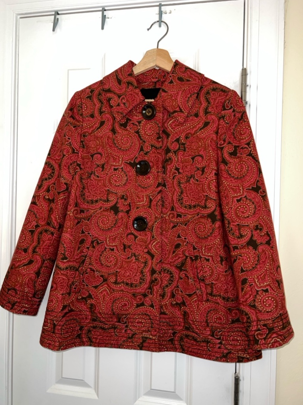Talbots Red Paisley-Print Peacoat - Picture 2 of 12